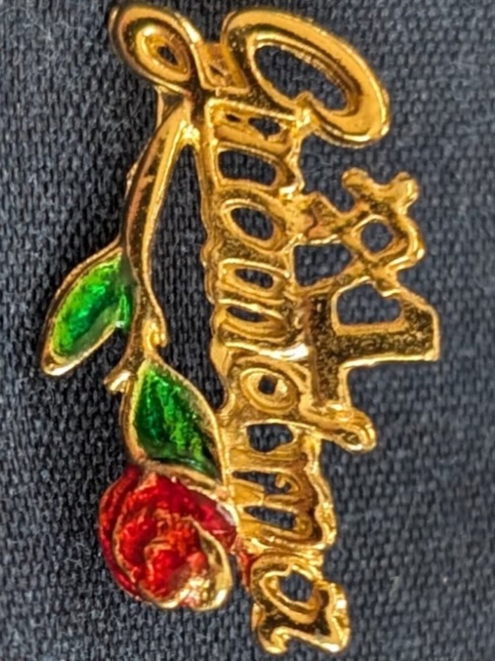 Vintage "#1 Grandma" Gold Tone Lapel Pin - Red Enamel Rose Script